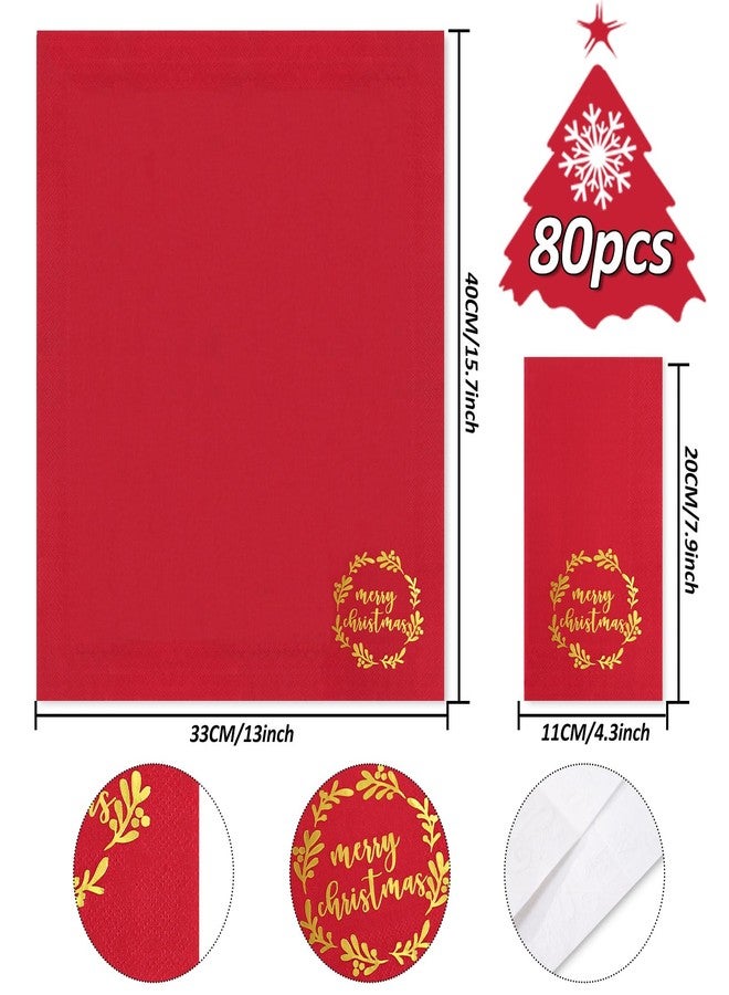 وولاين مناديل ضيوف عيد الميلاد من والين، مزينة بإكليل ذهبي، ثلاث طبقات، للاستخدام مرة واحدة، مناديل حمام، مناديل حمراء وخضراء، مناديل يد للضيوف، مستلزمات حفلات عيد الميلاد، 80 قطعة - Image 2